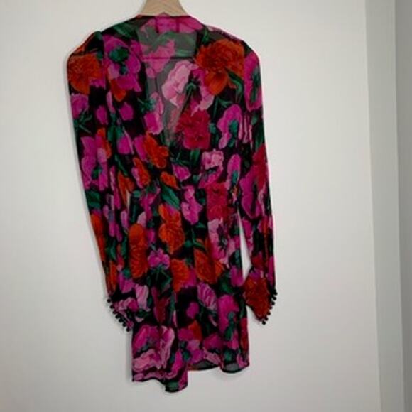 The Kooples Dolce Vite Floral Mini Pink Longsleeve Dress Womens 100% Silk Size 0 - Picture 3 of 16